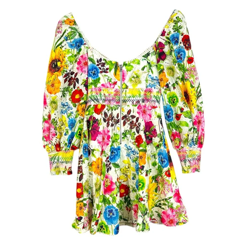 NWT Alice + Olivia Crawford Sweetheart Mini Dress Size 0 Sunday Stroll/Multi